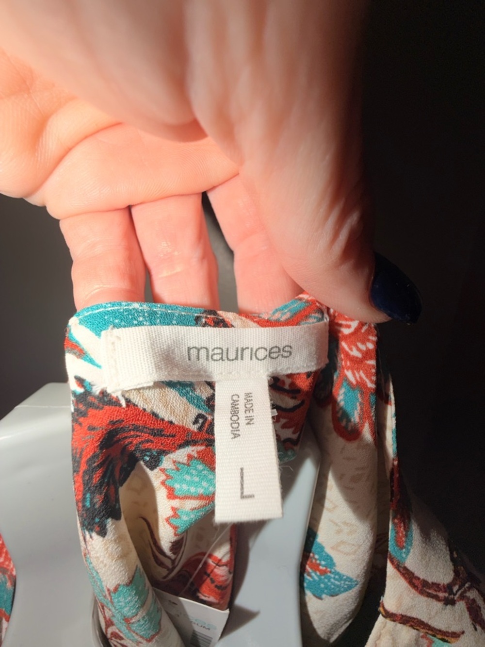 Maurices Cream Blouse with Coral & Teal Floral Print - Picture 3 of 6